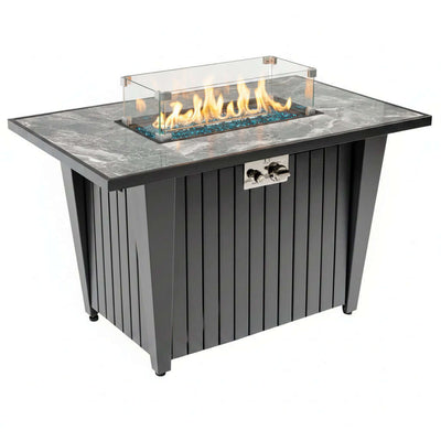 42-Inch Propane Fire Pit Table with Marble-Look Ceramic Top