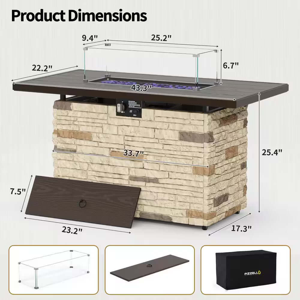 43-Inch Rectangular Propane Fire Pit Table 