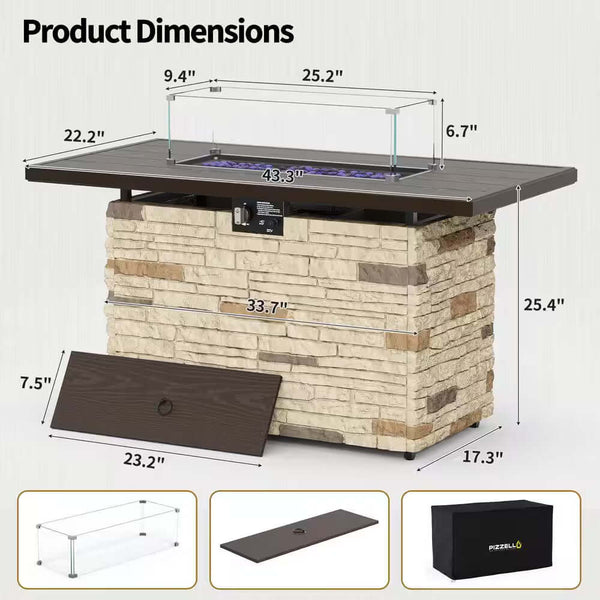 43-Inch Rectangular Propane Fire Pit Table