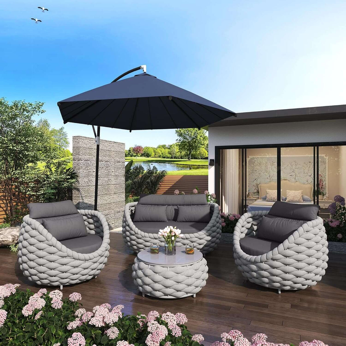 Piece Woven Rope Patio Conversation Set with Coffee