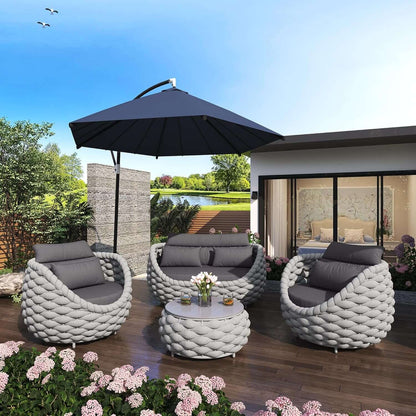 Piece Woven Rope Patio Conversation Set with Coffee