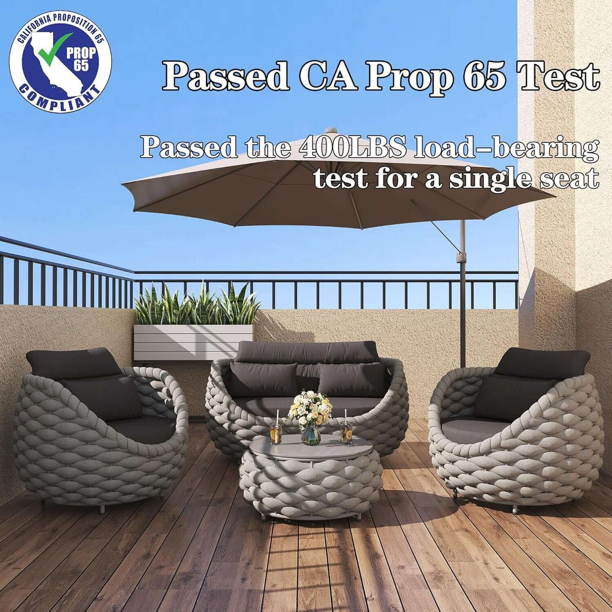 Piece Woven Rope Patio Conversation Set with Coffee