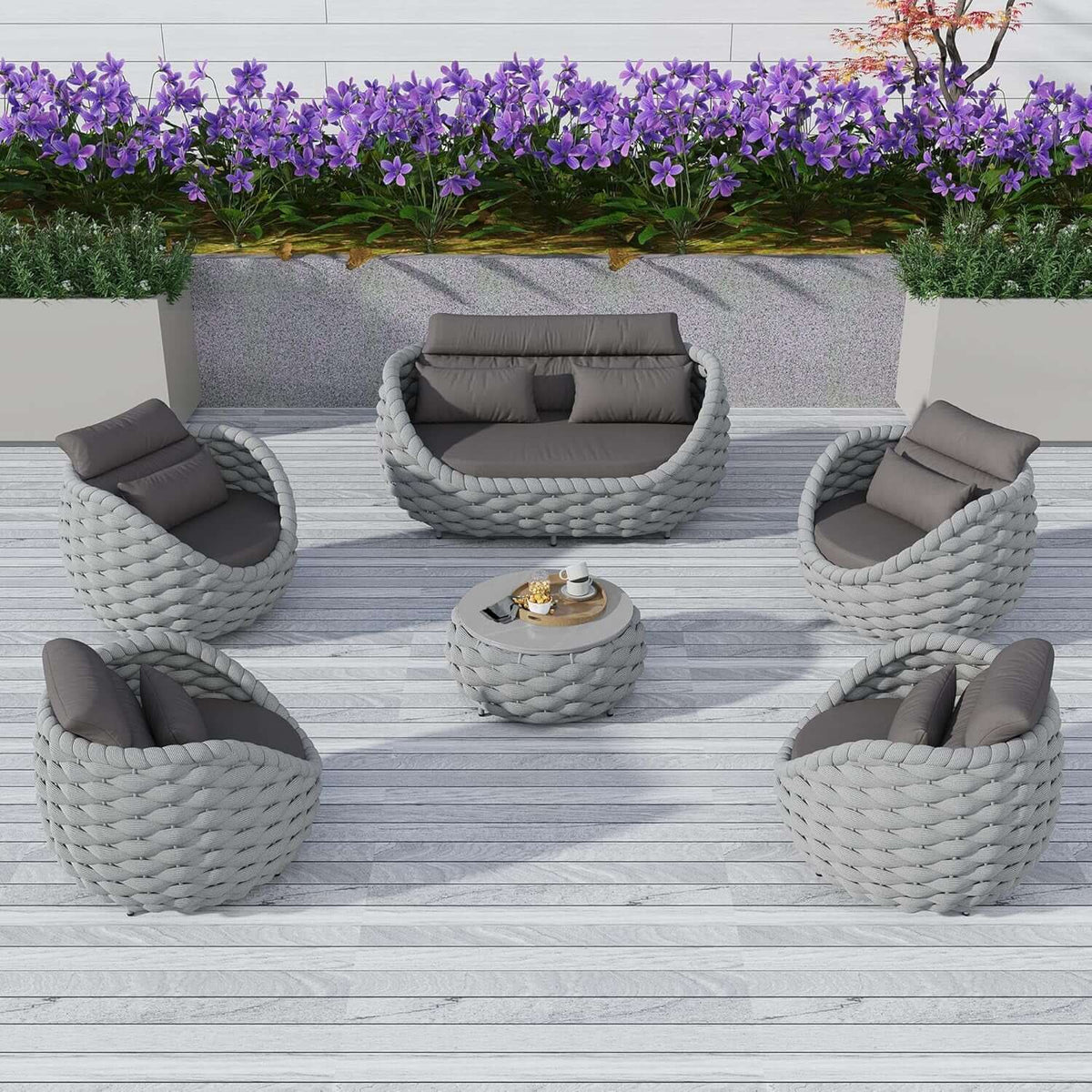 Piece Woven Rope Patio Conversation Set with Coffee