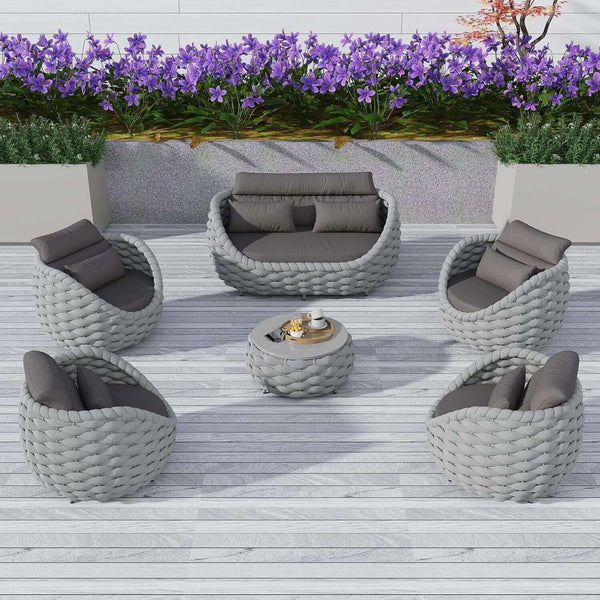 Piece Woven Rope Patio Conversation Set with Coffee
