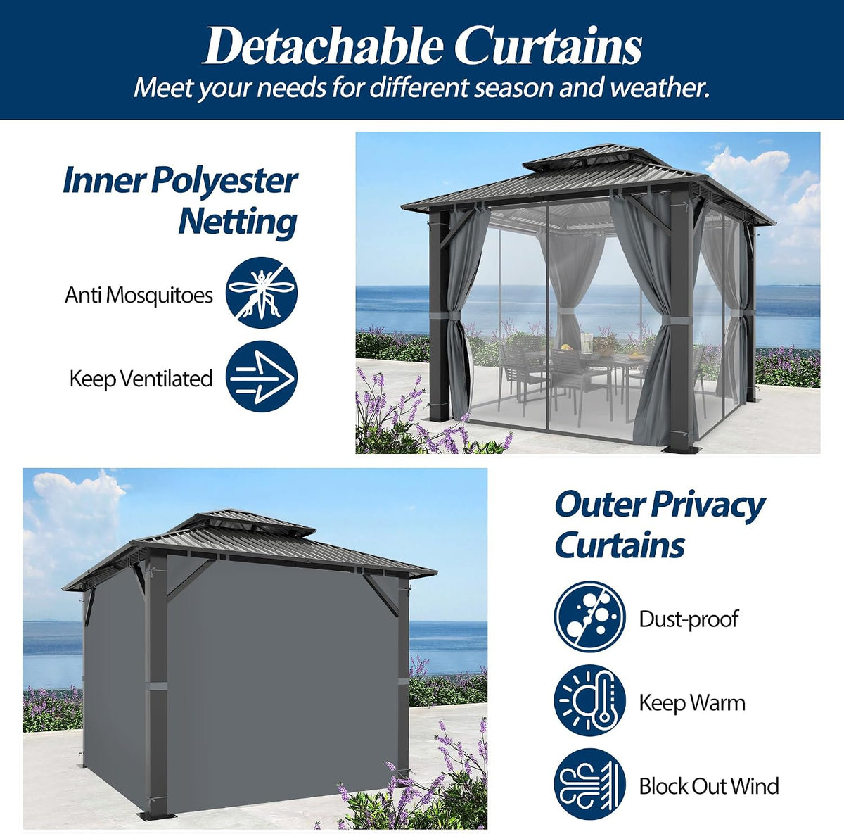 8.5'X8.5' Outdoor Galvanized Steel Hardtop Gazebo
