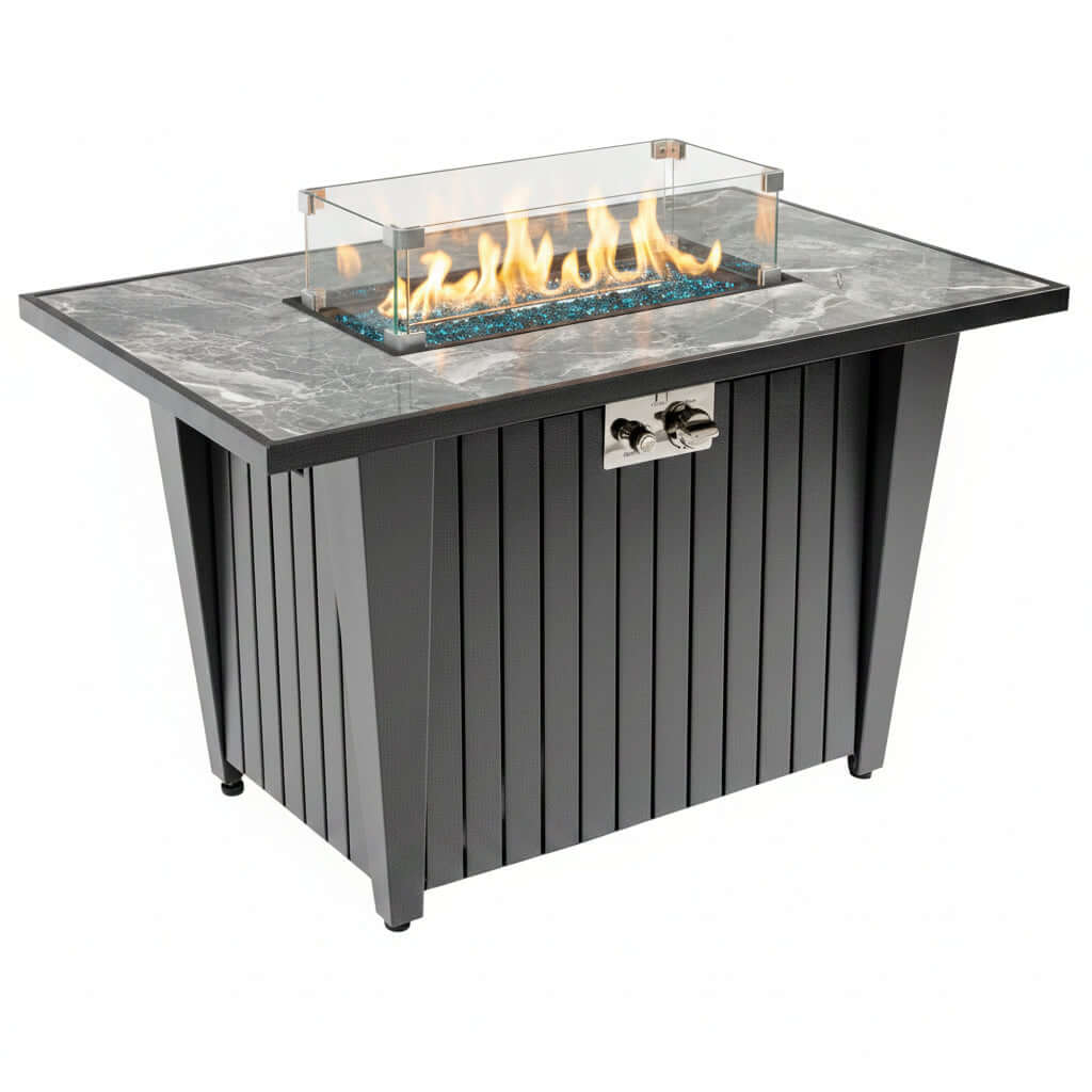 42-Inch Propane Fire Pit Table with Marble-Look Ceramic Top