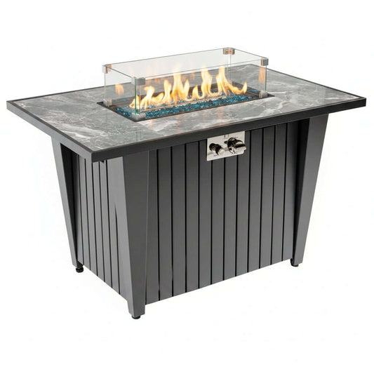42-Inch Propane Fire Pit Table with Marble-Look Ceramic Top