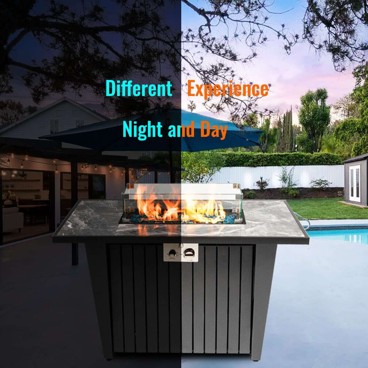 42-Inch Propane Fire Pit Table with Marble-Look Ceramic Top