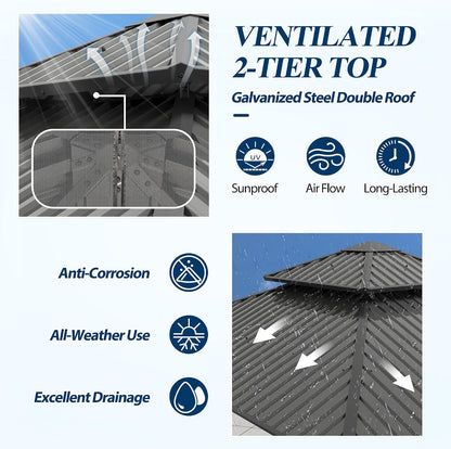 8.5'X8.5' Outdoor Galvanized Steel Hardtop Gazebo