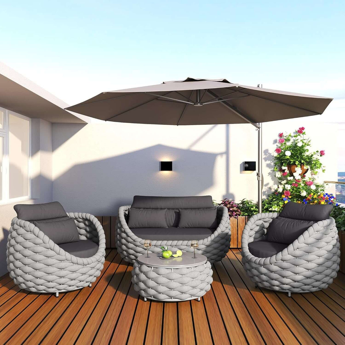 Piece Woven Rope Patio Conversation Set with Coffee