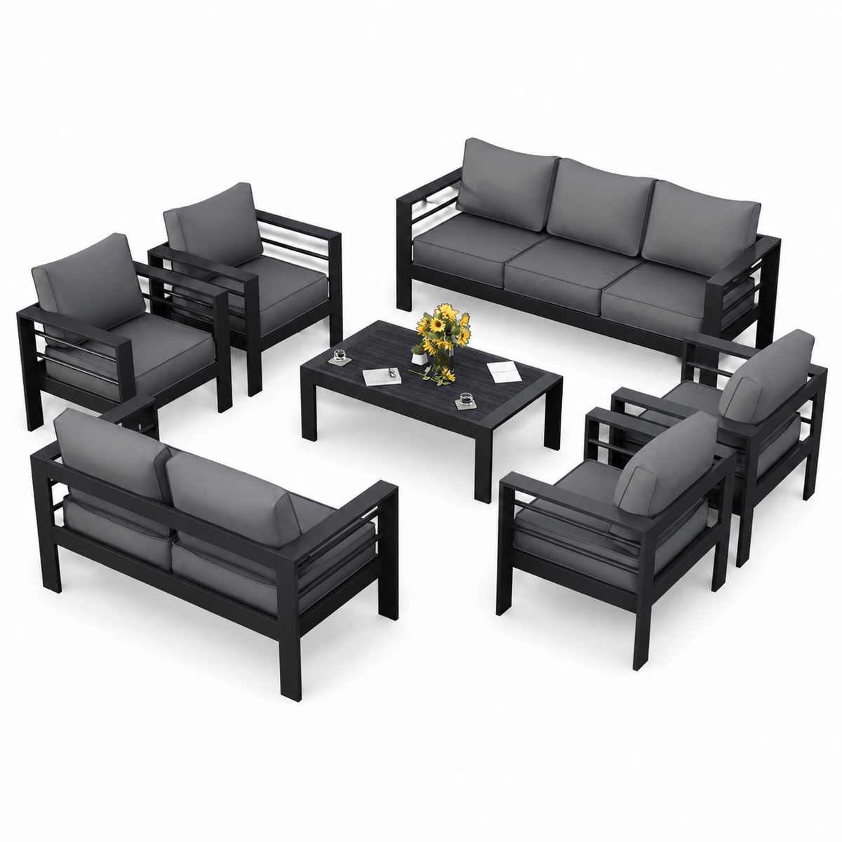 Piece Aluminum Patio Furniture Set with Protective Covers