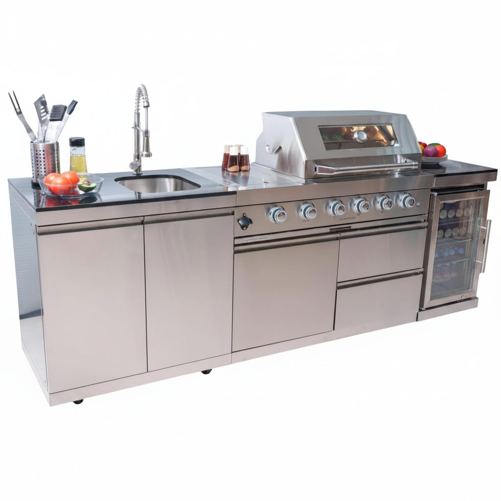 98-Inch Modular Natural Gas Outdoor Kitchen with Grill, Refrigerator & Sink