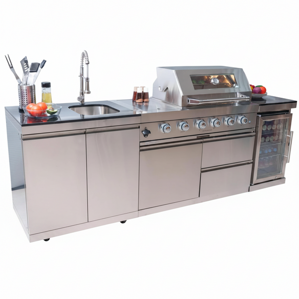 98-Inch Modular Natural Gas Outdoor Kitchen with Grill, Refrigerator & Sink