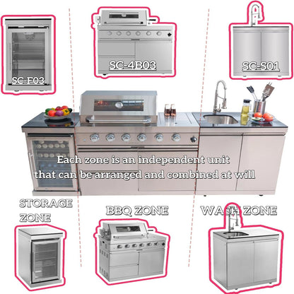 98-Inch Modular Natural Gas Outdoor Kitchen with Grill, Refrigerator & Sink