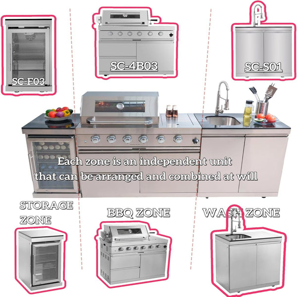 98-Inch Modular Natural Gas Outdoor Kitchen with Grill, Refrigerator & Sink