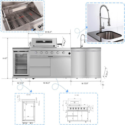 98-Inch Modular Natural Gas Outdoor Kitchen with Grill, Refrigerator & Sink