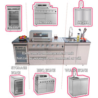 104-Inch Modular Propane Outdoor Kitchen with Grill, Refrigerator & Sink