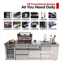 104-Inch Modular Propane Outdoor Kitchen with Grill, Refrigerator & Sink