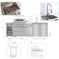104-Inch Modular Propane Outdoor Kitchen with Grill, Refrigerator & Sink