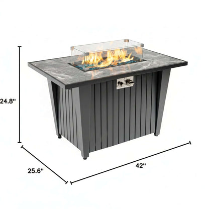 42-Inch Propane Fire Pit Table with Marble-Look Ceramic Top