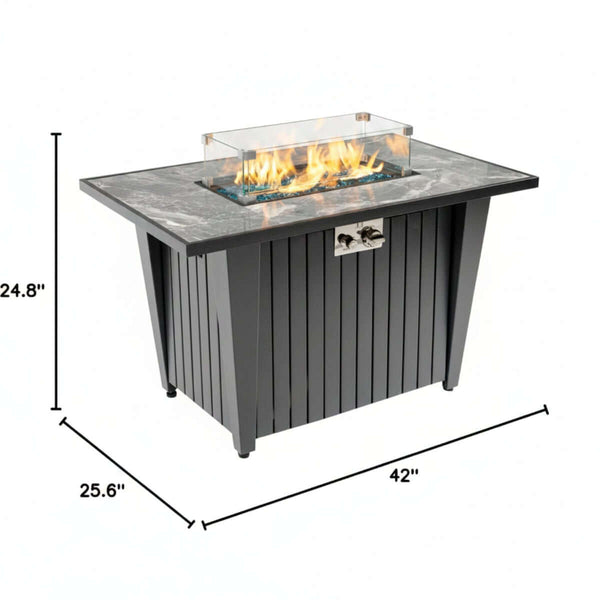 42-Inch Propane Fire Pit Table with Marble-Look Ceramic Top