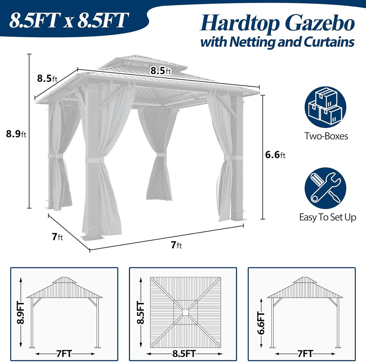 8.5'X8.5' Outdoor Galvanized Steel Hardtop Gazebo