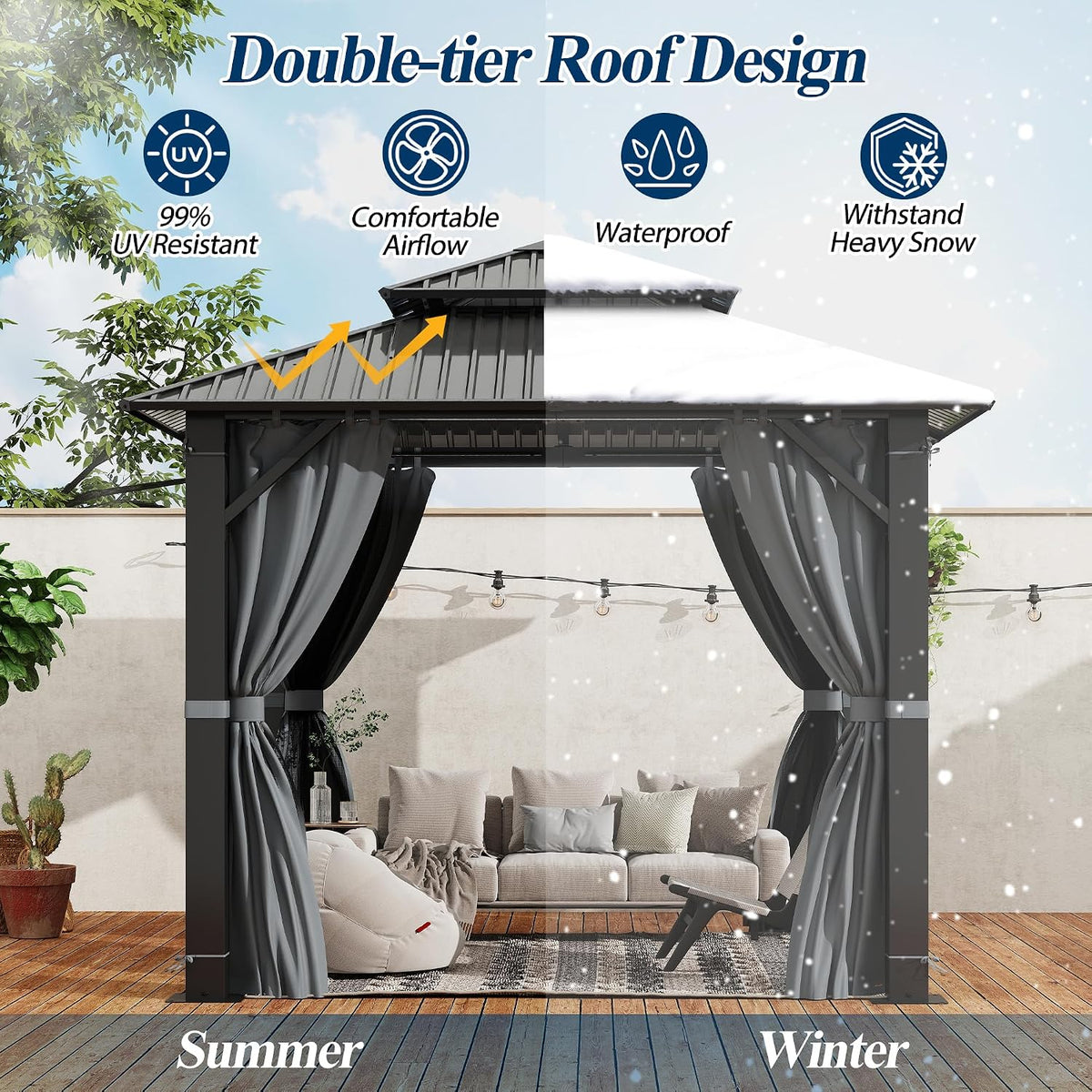 8.5'X8.5' Outdoor Galvanized Steel Hardtop Gazebo