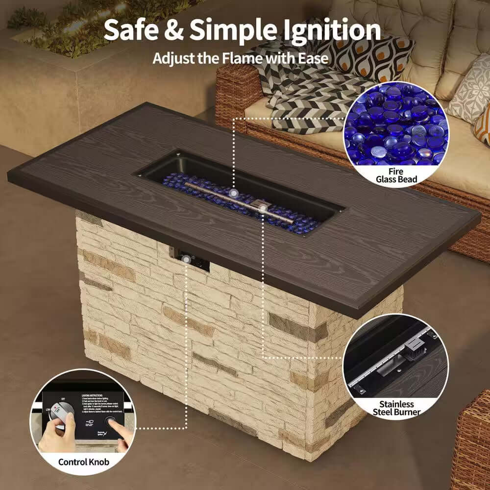 43-Inch Rectangular Propane Fire Pit Table 