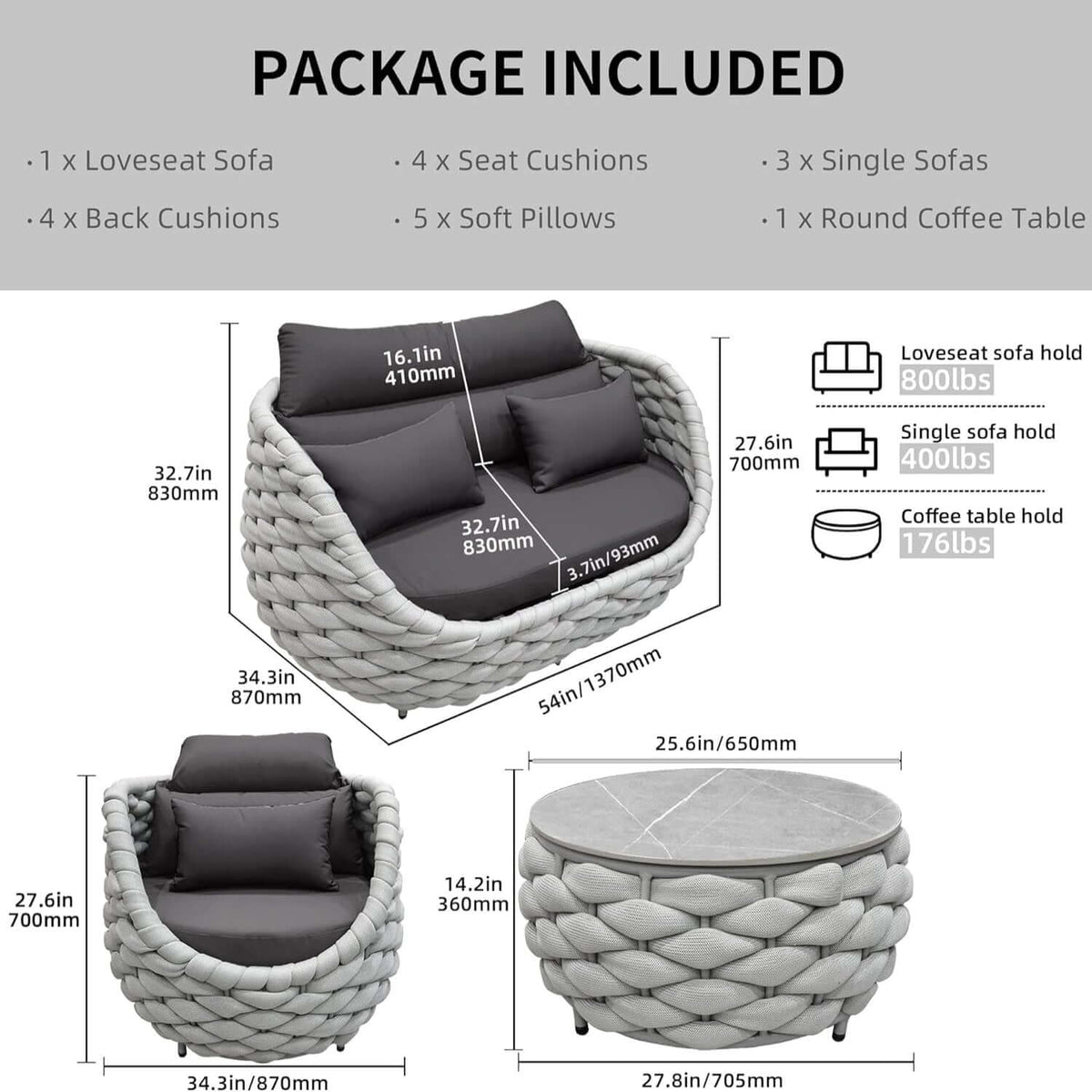 Piece Woven Rope Patio Conversation Set with Coffee