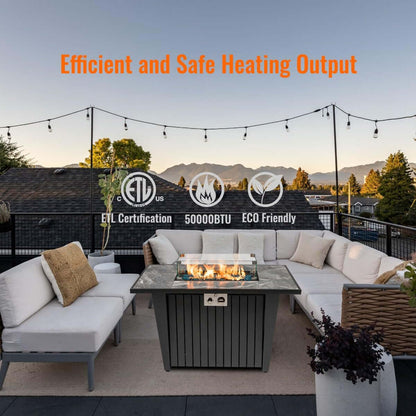 42-Inch Propane Fire Pit Table with Marble-Look Ceramic Top