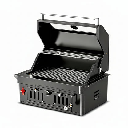 27-Inch Heavy Duty Charcoal Grill, 304 Stainless Steel Portable Outdoor BBQ with Adjustable Tray, Large Front Door & Side Vents for Backyard, Patio, Camping Family BBQ Gatherings