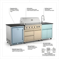Modular Outdoor Kitchen BBQ Island, 104" Outdoor Kitchen Propane Gas Island Grill with Sink, Compact Refrigerator, Storage Cabinets, Rotisserie Kit (Silver, 104") — How It Works