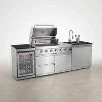 Outdoor Kitchen Island Built for Complete Entertaining, 72000 BTU 4-Burner Grill, Granite Countertops, Refrigerator — Studio Shot